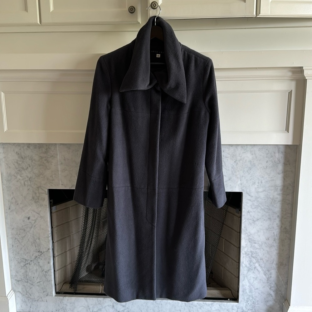 Shin-length tailored coat in steel blue/grey